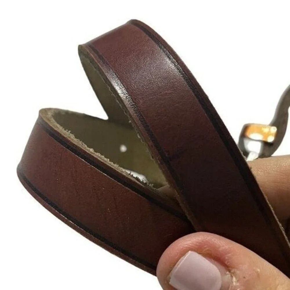 Vintage Brown Leather Western Belt‎ Eagle Buckle Silver Tip Skinny Americana